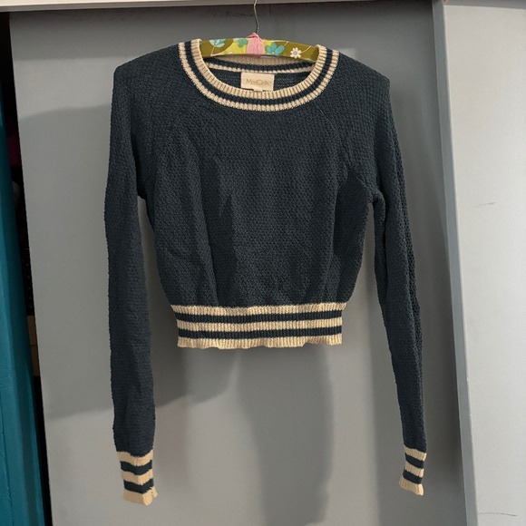 Modcloth MidTown Mixer Cropped Sweater Blue Cream - Picture 1 of 6